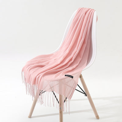 Bufanda Chal de Cachemira Otoño Invierno - Diseño Minimalista con Flecos - Image 3