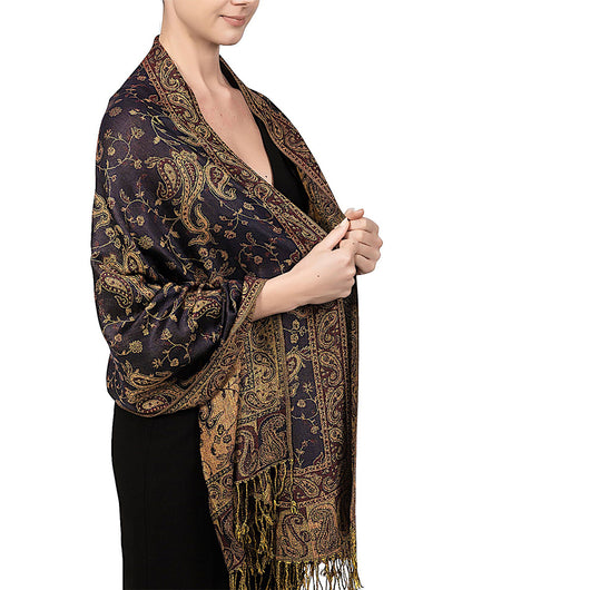 Chal Vintage Étnico Otoño Invierno con Borlas y Estampado Paisley para Mujer - Image 7