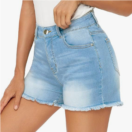 Shorts Denim Talle Alto Ajustado con Flecos - Versátil para Mujer - Image 5