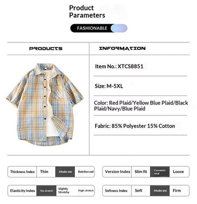 Camisa Casual de Cuadros para Hombre - Manga Corta - Image 15
