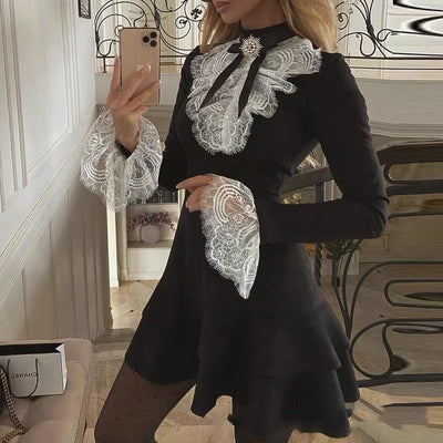 Vestido Slim Elegante con Ribete de Encaje y Costuras Reforzadas