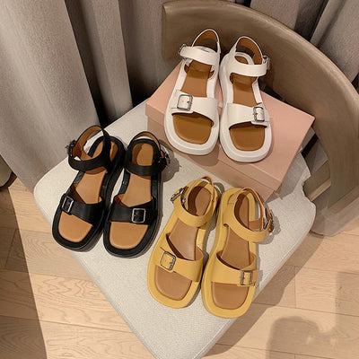 Sandalias Plataforma Abierta con Hebilla y Base Plana