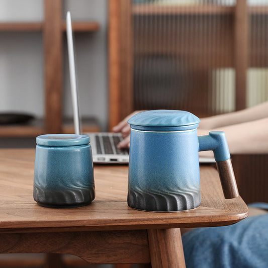 Taza Filtro de Cerámica para Té con Separador de Agua y Tapa