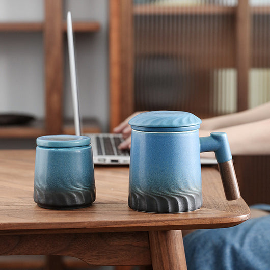 Taza Filtro de Cerámica para Té con Separador de Agua y Tapa