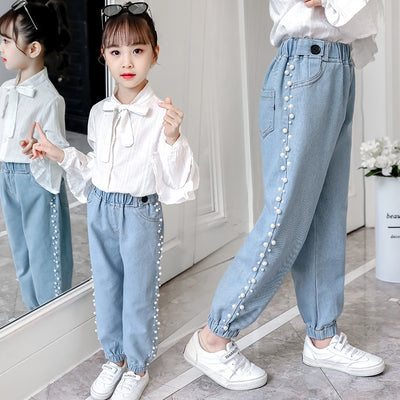 Pantalones Vaqueros Holgados Estilo Coreano con Detalles de Perlas para Niños y Adolescentes - Image 4