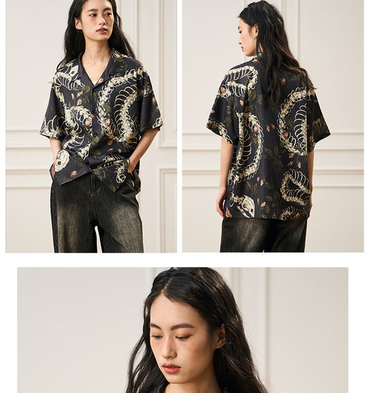 Camisa Cubana de Manga Corta con Patrón de Hueso de Serpiente - Diseño Original - Image 18