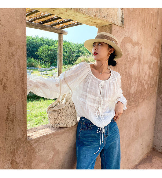 Blusa Francesa Blanca de Manga Larga para Mujer - Image 17