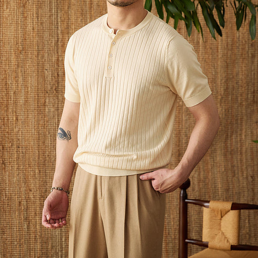 Camiseta de Manga Corta Tencel Algodón con Rayas Hundidas para Hombre - Image 12