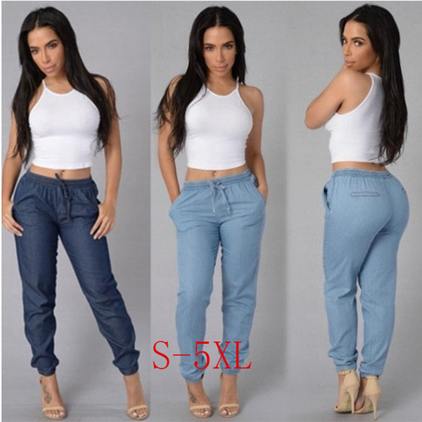 Pantalones Denim Sueltos de Color Sólido para Mujer