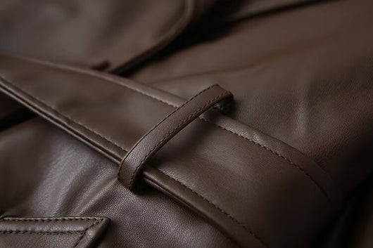 Abrigo de Cuero Extendido Diseño Francés Minimalista - Casual y Versátil - Image 21