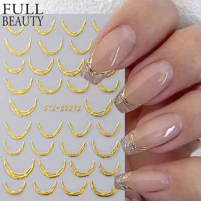 Pegatinas de Uñas Francesas con Líneas Metalizadas Bronce - Image 11