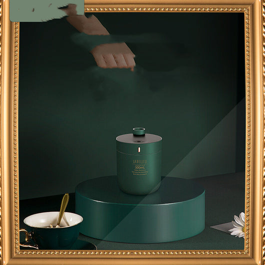 Dark green cylindrical humidifier with a black top, 300mL capacity, and a single control button. - Image 4