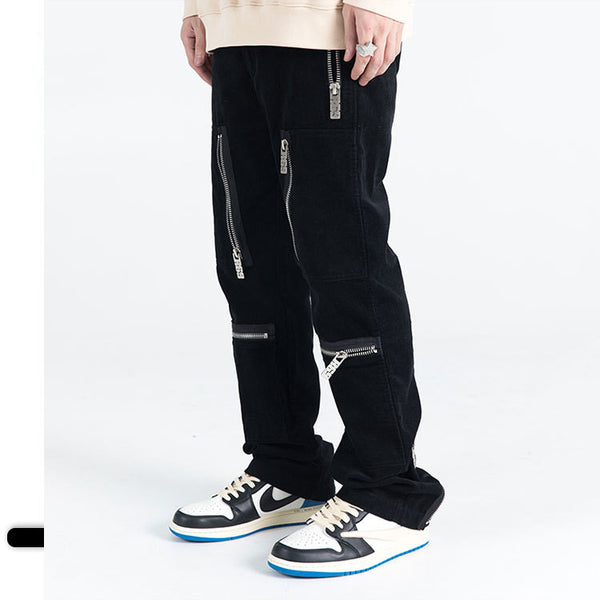 Pantalones Corduroy Sueltos con Cierre Frontal - Estilo Urbano