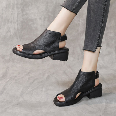 Sandalias Retro de Cuero Genuino para Mujer con Tacón Medio y Suela Suave - Image 2