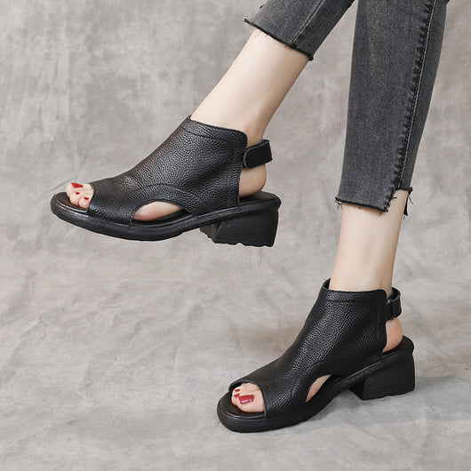 Sandalias Retro de Cuero Genuino para Mujer con Tacón Medio y Suela Suave - Image 2