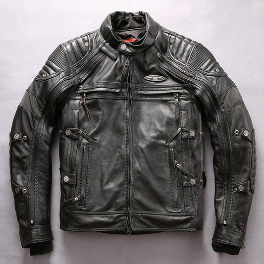 Traje de Motociclista en Cuero Genuino con Cuello Tipo Stand Slim Fit