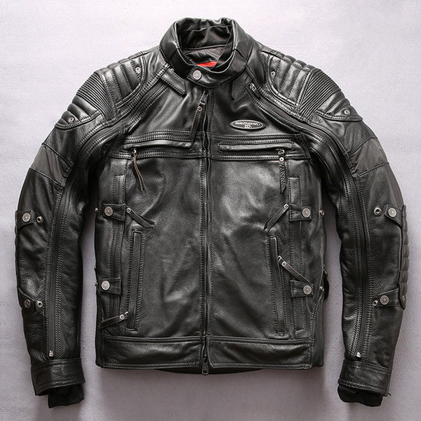 Traje de Motociclista en Cuero Genuino con Cuello Tipo Stand Slim Fit