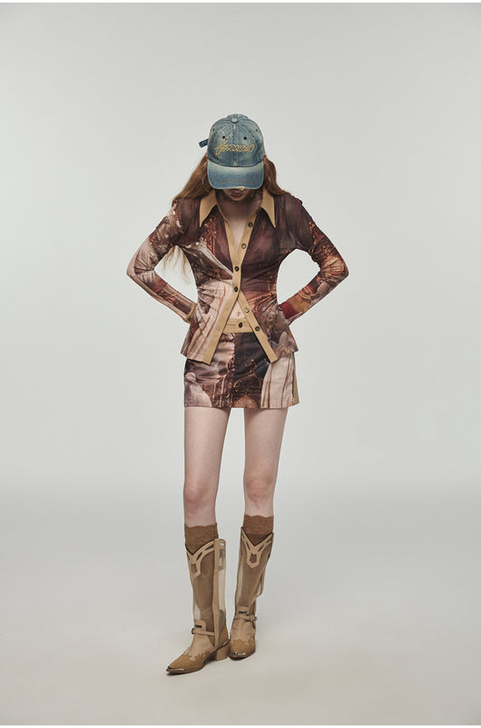 Blusa Plisada con Malla Estampada y Cintura Ajustable - Image 10
