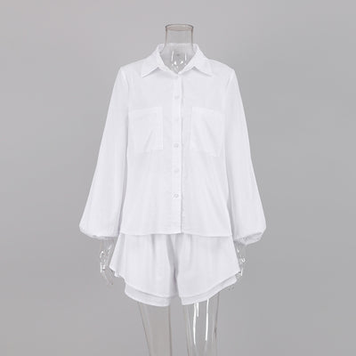 Pijama Dos Piezas de Algodón y Lino con Shorts y Manga Larga - Image 16