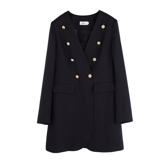 Blazer Doble Abotonado Talla Grande para Mujer - Corte Otoñal sin Cuello - Image 3