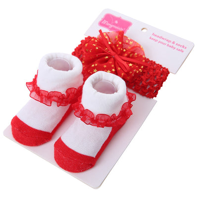 Set de Diadema y Calcetines de Encaje con Moño para Bebé - Image 5