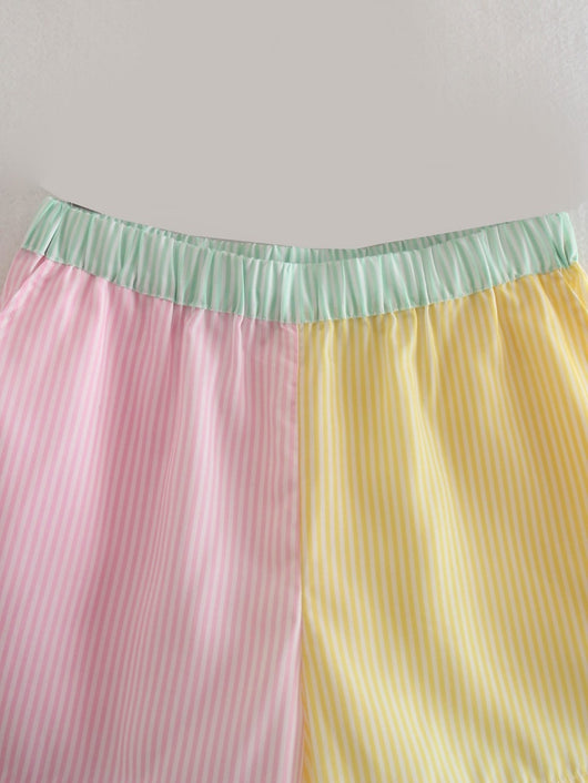 Pantalones de Cintura Alta con Rayas y Bloques de Color - Image 4