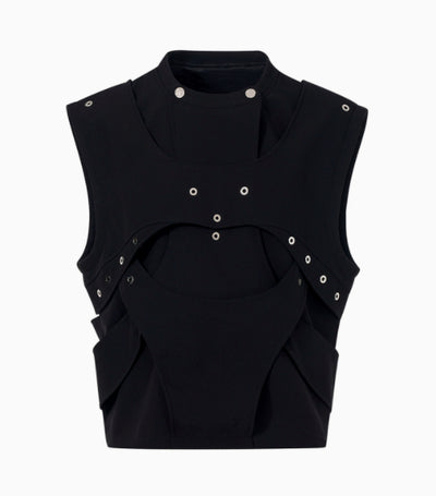 Chaleco Negro de Diseño Deconstruido en Poliéster - Image 2