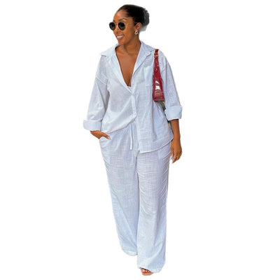 Conjunto Elegante: Camisa Blanca Suelta y Pantalón Ancho de Pierna Amplia - Image 5
