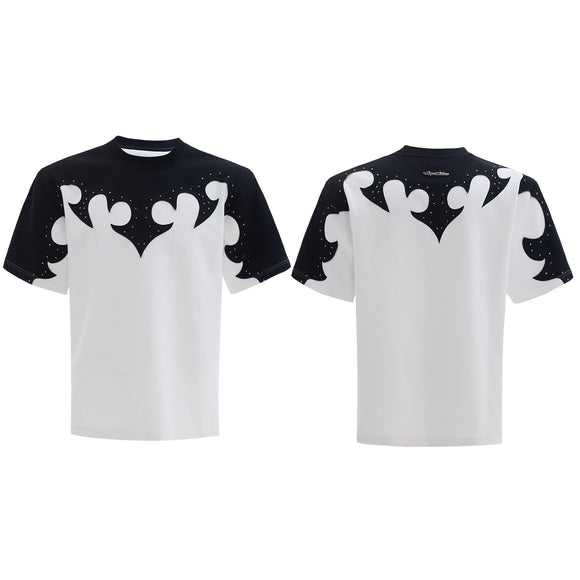 Playera Hombre Cuello Redondo Algodón Pesado con Bordado 3D Flor Quemada y Cristales
