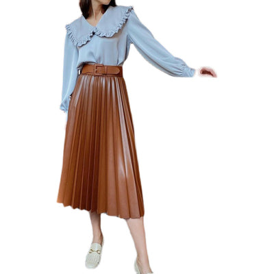 Falda de Cuero Plisada a la Cintura - Estilo Occidental para Mujer - Image 2