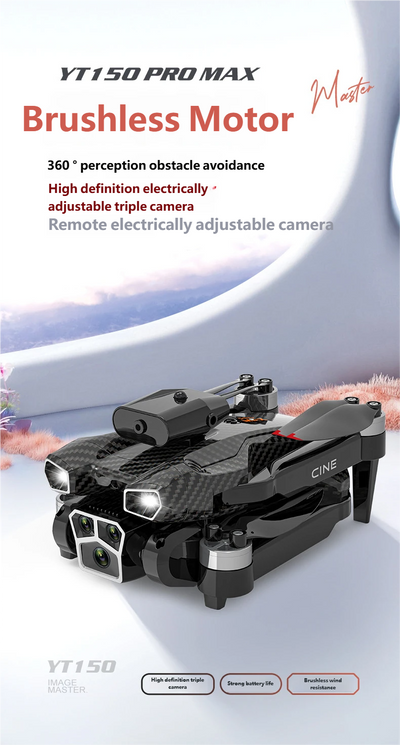 Dron YT150 con Triple Cámara, Esquiva Obstáculos y Motor sin Escobillas - Image 5
