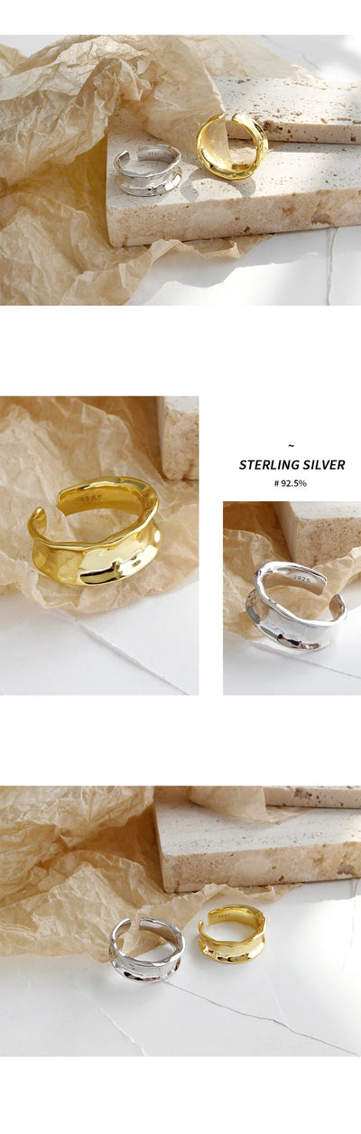 Anillo de Plata S925 Diseño Irregular Cóncavo Minimalista - Image 14