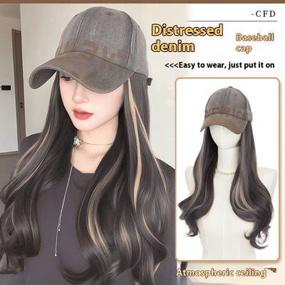 Gorra Vintage Americana Denim con Peluca Micro-Rizos Teñida - Image 2