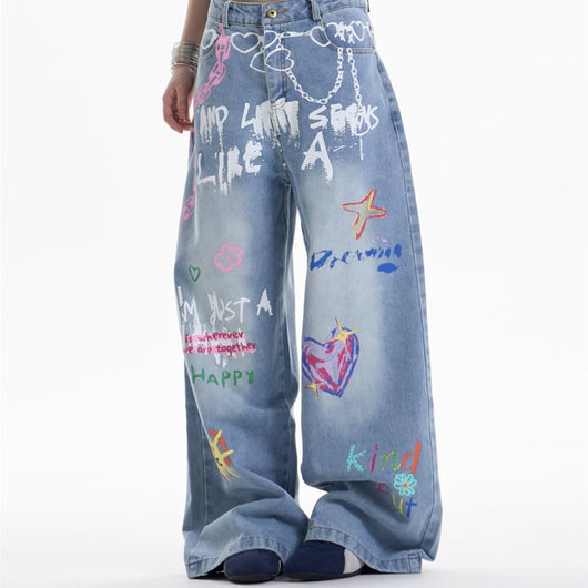 Pantalones Rectos Anchos con Cadena Estampada para Mujer