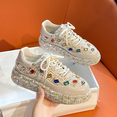 Mocasines Plataforma para Mujer con Tweed Colorido y Piedras - Zapatos Cómodos y Casuales - Image 59