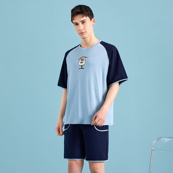 Pijama Hombre Estilo Colorblock con Estampado Cartoon