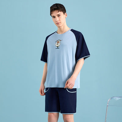 Pijama Hombre Estilo Colorblock con Estampado Cartoon