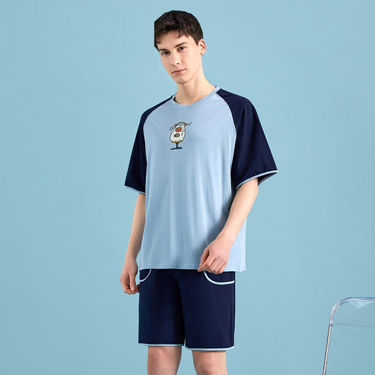 Pijama Hombre Estilo Colorblock con Estampado Cartoon