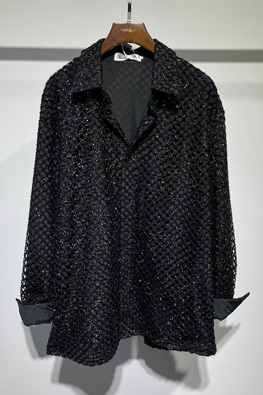 Camisa Suelta con Diseño de Malla Superpuesta y Solapa - Image 4