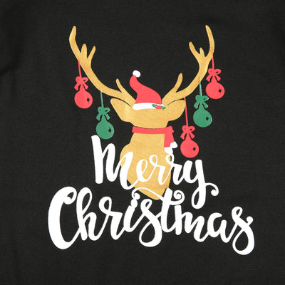 Family matching Christmas pajamas with black and white buffalo plaid sleeves and pants, featuring a reindeer graphic. - Image 9