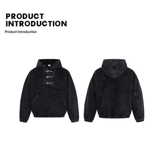 Sudadera Negra para Hombre con Lavado Desgastado y Detalles de Cierre de Langosta - Image 7