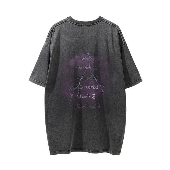 Camiseta Estampada Estilo Europeo Americana para Hombre con Lavado Vintage