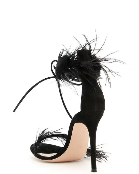 Tacones Stiletto con Tiras de Plumas - Elegancia y Sofisticación - Image 14