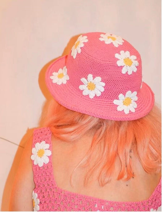 Sombrero Pescador Tejido con Flores para Mujer - Estilo Japonés Versátil - Image 6
