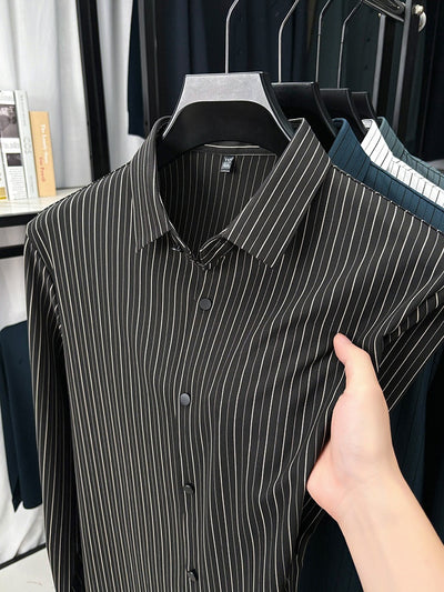 Camisa de Rayas Verticales para Hombre - Primavera y Otoño - Image 11