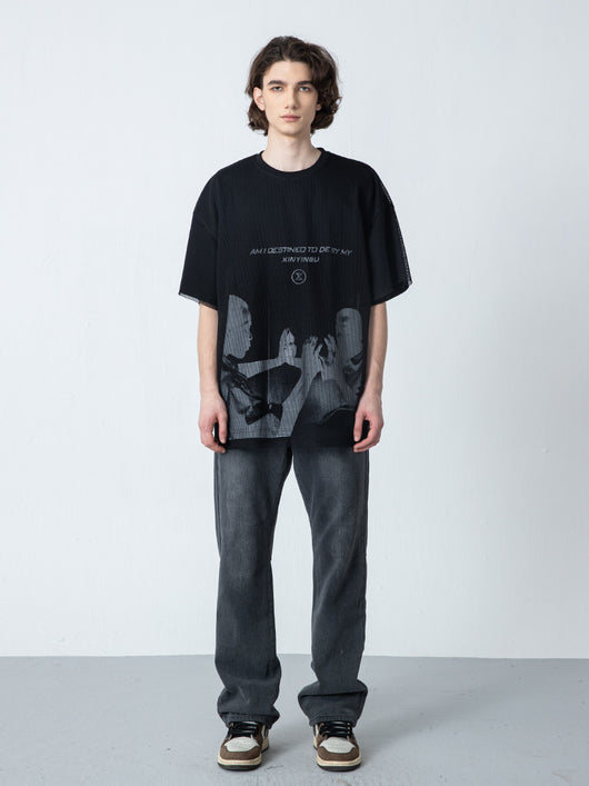 Playera Gráfica Reversible de Retrato con Letras para Hombre - Image 15