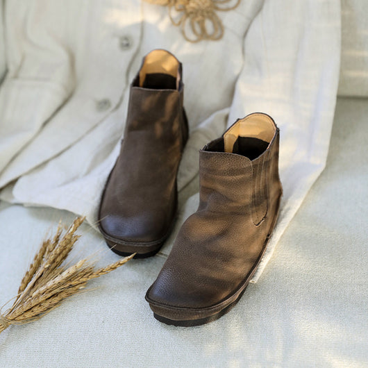 Botas de Cuero Genuino con Punta Redonda y Elástico Lateral - Image 8