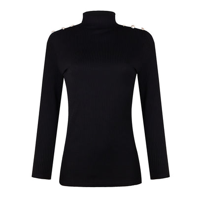 Blusa Básica de Cuello Alto con Botones - Colores Sólidos - Image 7