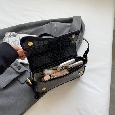 Bolso de Hombro Mujer Cuero PU Patrón Piedra con Hebilla Metálica - Image 4