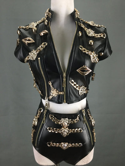 Traje de Cuero Jazz de 2 Piezas para Baile de Nightclub - Image 4